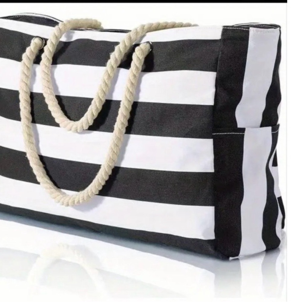 Beach Tote Bag Black Large Capacity Zippered Waterproof with Rope Handle …
